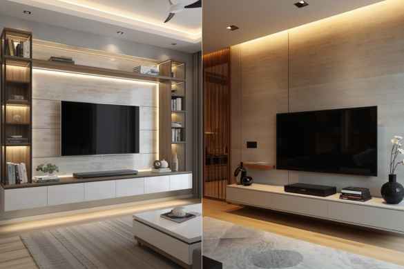 Floating TV Unit Design For Living Room​ image from Floating TV Unit Interior Designs in Hyderabad web page - www.intraflair.in