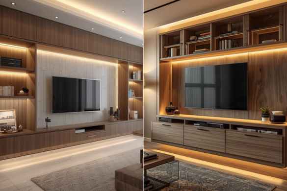 Floating TV Unit with Storage Drawers and Cabinets image from Floating TV Unit Interior Designs in Hyderabad web page - www.intraflair.in