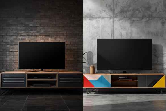 Industrial and Contemporary TV Unit Designs image from Floating TV Unit Interior Designs in Hyderabad web page - www.intraflair.in