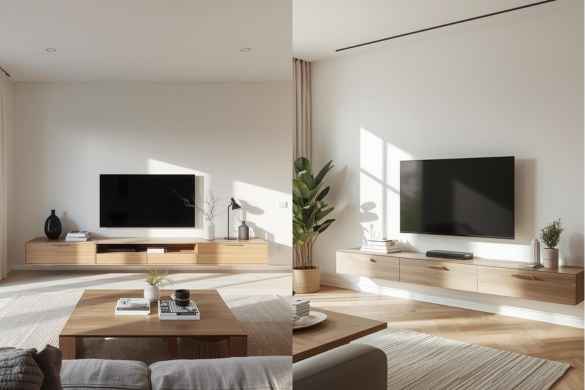 Minimalist and Scandinavian Floating TV Units image from Floating TV Unit Interior Designs in Hyderabad web page - www.intraflair.in