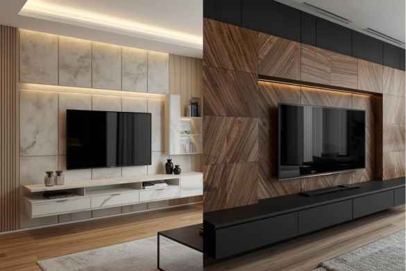 Panel-Based Floating TV Unit Designs with Back Panels image from Floating TV Unit Interior Designs in Hyderabad web page - www.intraflair.in